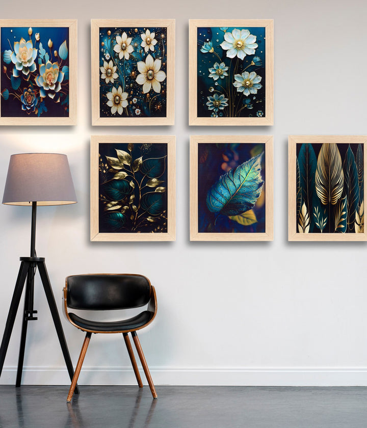 Midnight Botanical Elegance – Canvas Painting Set of 6 Frames