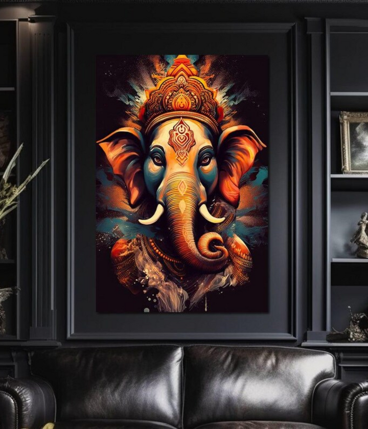 Majestic Lord Ganesha Modern Wall Art Canvas