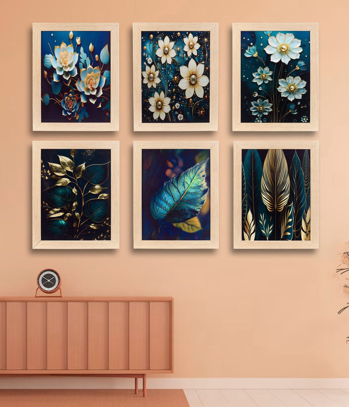 Midnight Botanical Elegance – Canvas Painting Set of 6 Frames