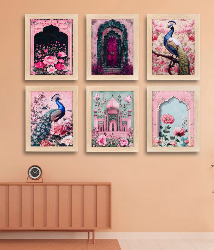 Pink Royal Charm – Canvas Painting Set of 6 Frames