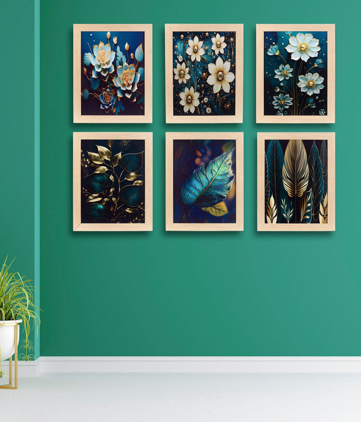 Midnight Botanical Elegance – Canvas Painting Set of 6 Frames