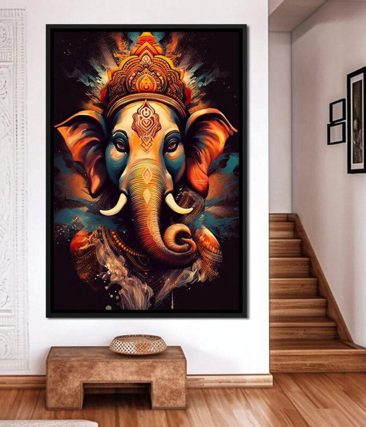 Majestic Lord Ganesha Modern Wall Art Canvas