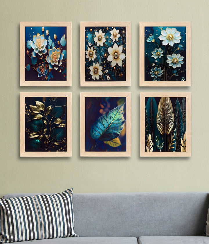 Midnight Botanical Elegance – Canvas Painting Set of 6 Frames