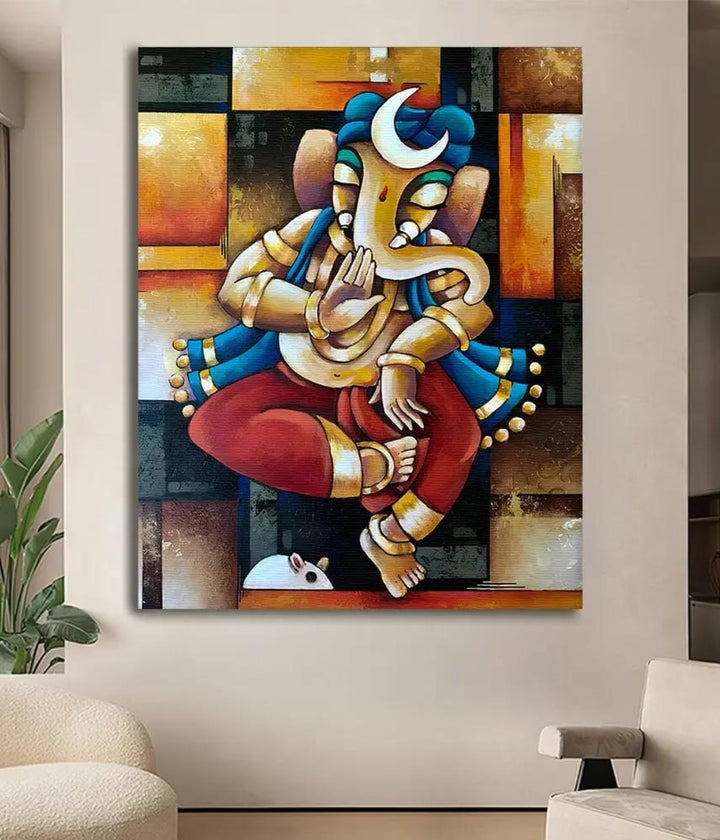 Abstract Blocks Ganesha Canvas Painting