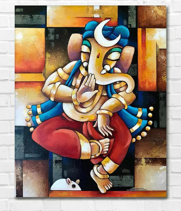 Abstract Blocks Ganesha Canvas Painting