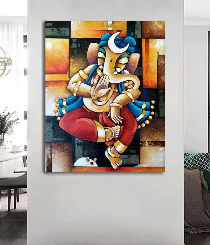 Abstract Blocks Ganesha Canvas Painting