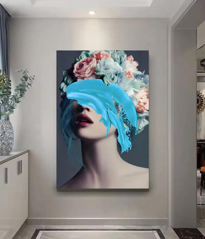 Abstract Flower Lady Face Wall Painting