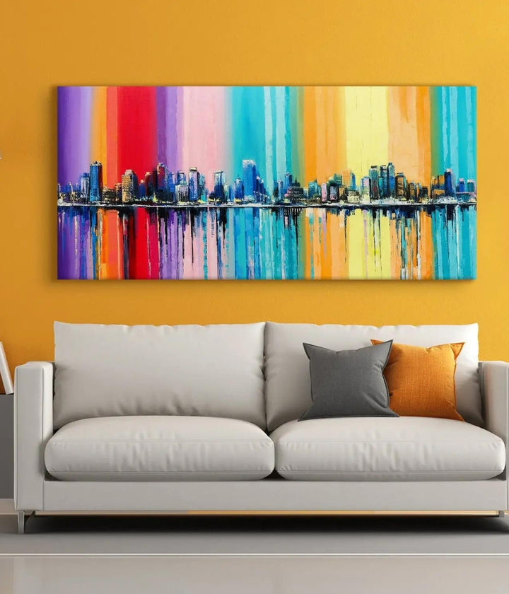 Abstract Modern City Scenery Painting on Canvas