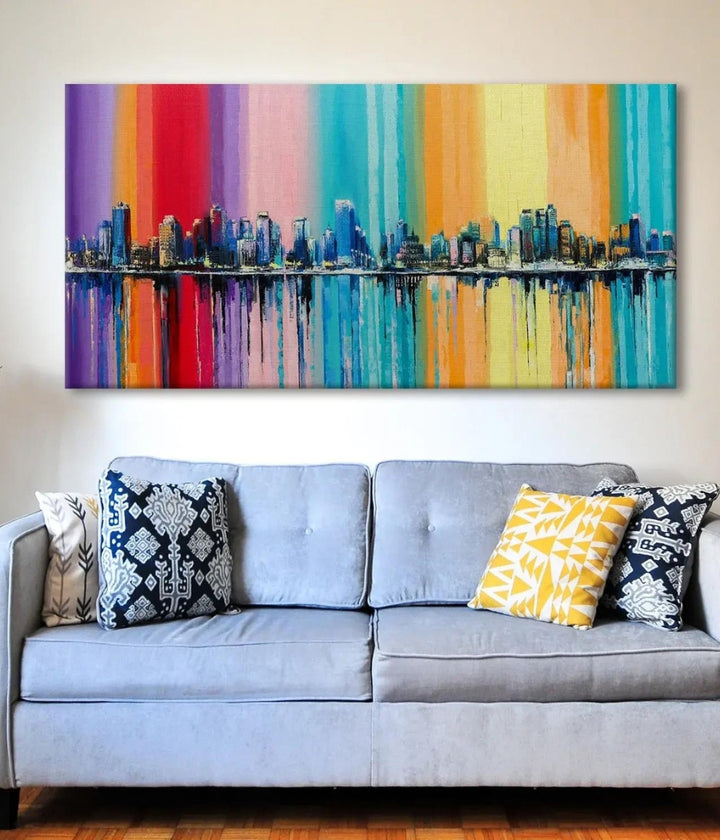 Abstract Modern City Scenery Painting on Canvas