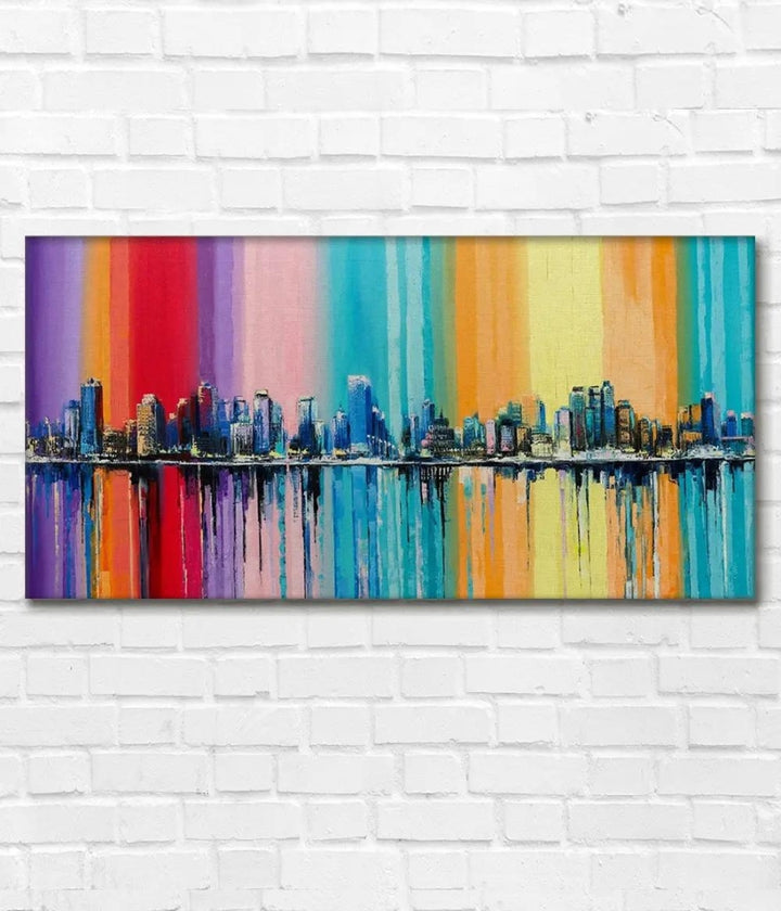 Abstract Modern City Scenery Painting on Canvas