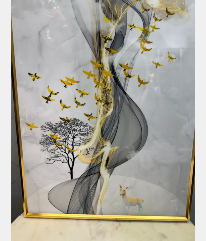 Birds Flying Crystal Glass Painting