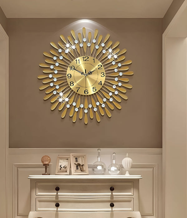 Crystal Sun Modern Wall Clock – Gold