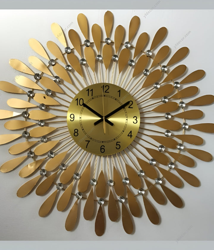 Crystal Sun Modern Wall Clock – Gold