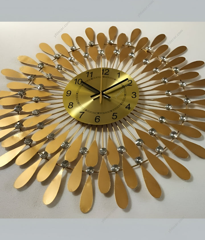 Crystal Sun Modern Wall Clock – Gold