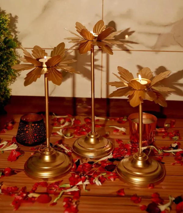 Decorative Floral Leaves Diya with Stand