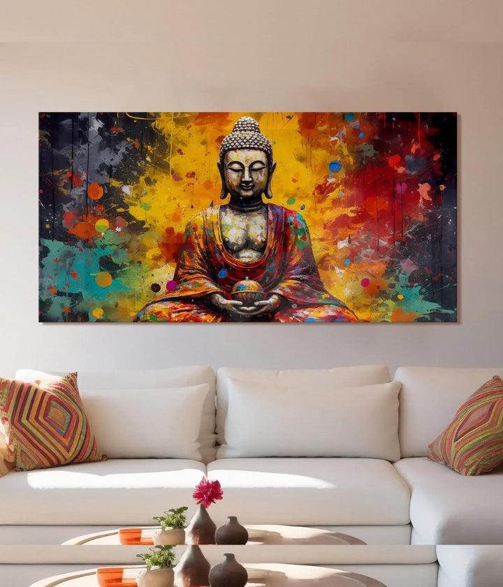 Elevated Colourful Buddha Canvas Painting