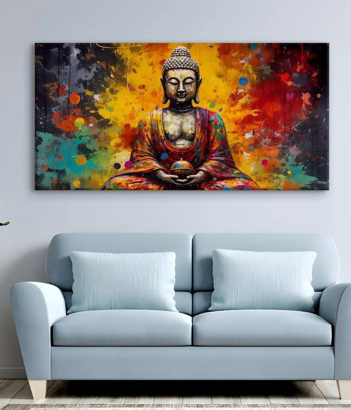 Elevated Colourful Buddha Canvas Painting