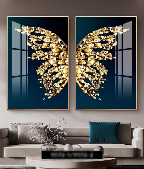 Golden Butterf Fly Wings Crystal Glass Painting – Set of 2