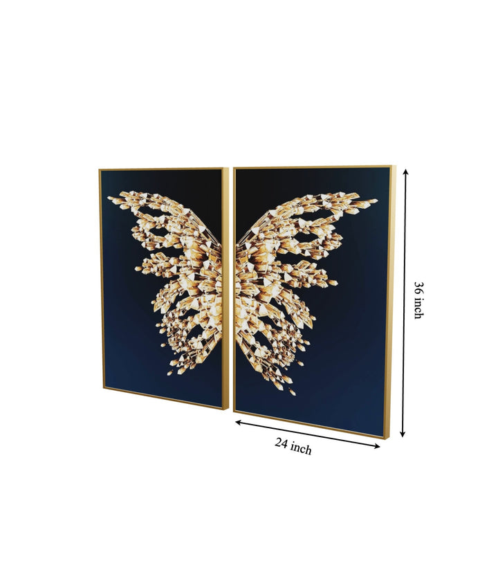 Golden Butterf Fly Wings Crystal Glass Painting – Set of 2