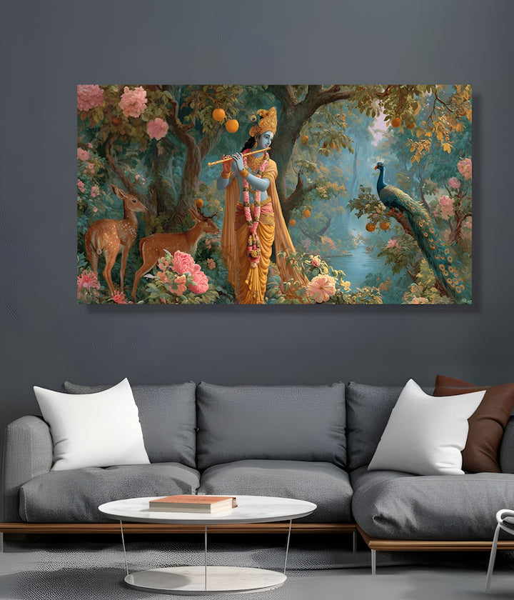 Lord Krishna Playing Flute Canvas Painting