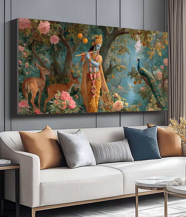 Lord Krishna Playing Flute Canvas Painting