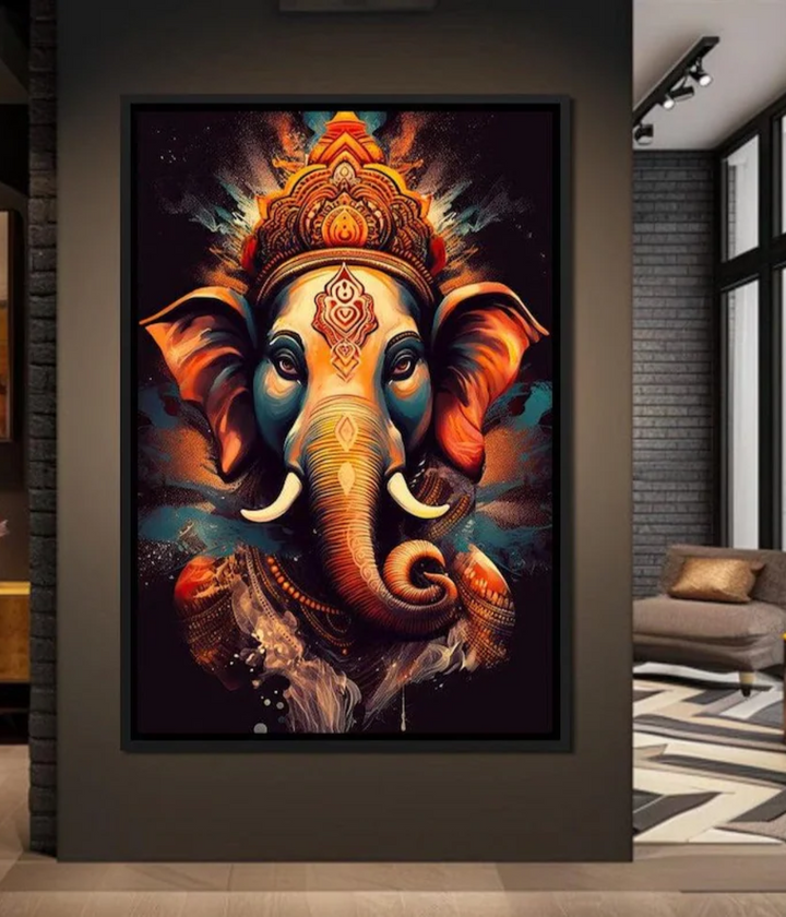 Majestic Lord Ganesha Modern Wall Art Canvas