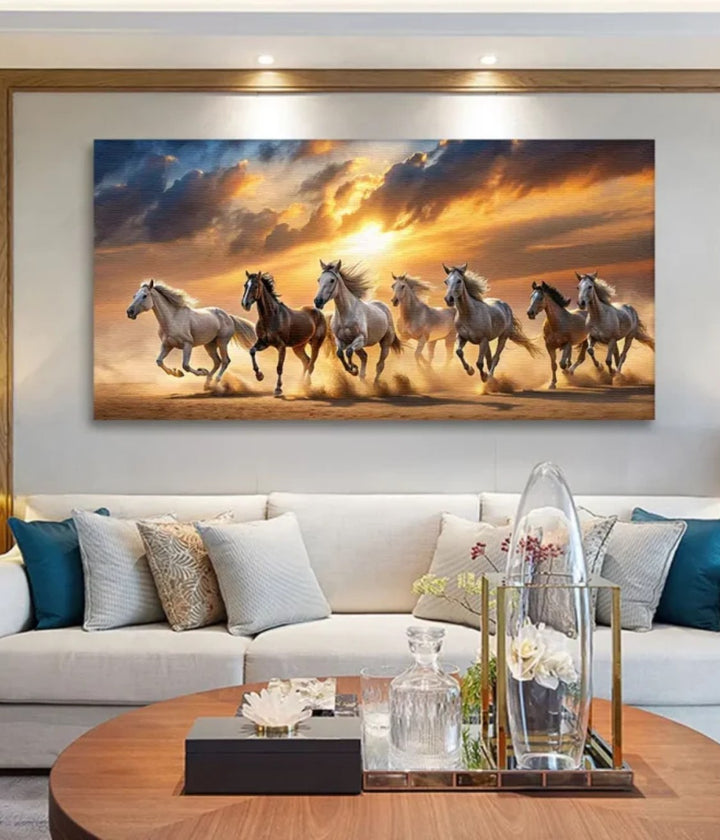 Storms End 7 Horses Vastu Canvas Painting