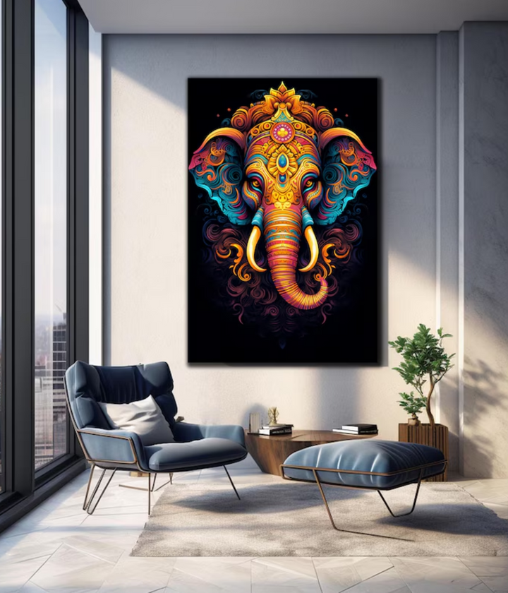 Vibrant Abstract Lord Ganesha Wall Art Canvas
