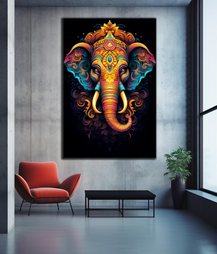 Vibrant Abstract Lord Ganesha Wall Art Canvas