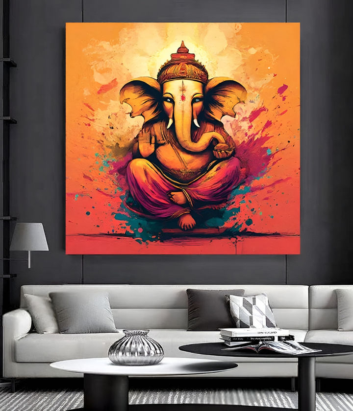 Vibrant Splash Lord Ganesha Wall Art Canvas