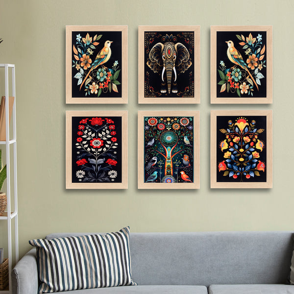 Folk Forest Harmony – 6 Frame Wall Art Set