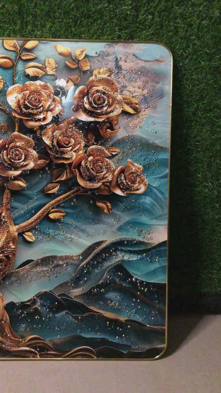 Golden Deer and Tree Crystal Painting